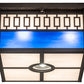 Meyda Lighting Kungsholm 256013 26" 5-Light Craftsman Brown Flush Mount Light With Dark Blue & White Art Shade Glass