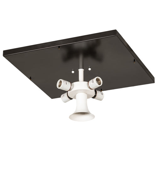 Meyda Lighting Kungsholm 256013 26" 5-Light Craftsman Brown Flush Mount Light With Dark Blue & White Art Shade Glass