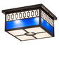 Meyda Lighting Kungsholm 256013 26" 5-Light Craftsman Brown Flush Mount Light With Dark Blue & White Art Shade Glass