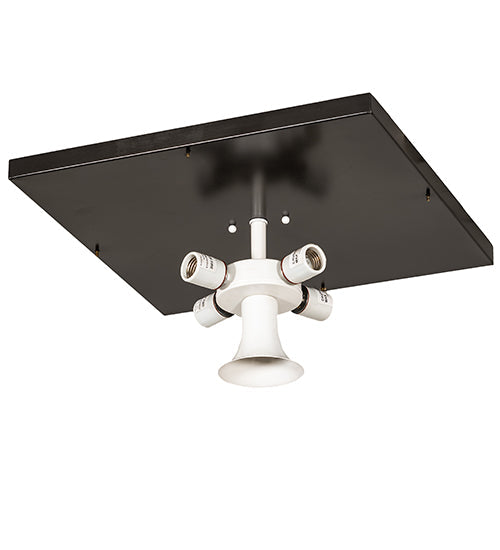 Meyda Lighting Kungsholm 26" 5-Light Craftsman Brown Flush Mount Light With Dark Blue & White Art Shade Glass
