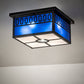 Meyda Lighting Kungsholm 26" 5-Light Craftsman Brown Flush Mount Light With Dark Blue & White Art Shade Glass
