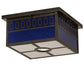 Meyda Lighting Kungsholm 26" 5-Light Craftsman Brown Flush Mount Light With Dark Blue & White Art Shade Glass
