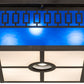 Meyda Lighting Kungsholm 26" 5-Light Craftsman Brown Flush Mount Light With Dark Blue & White Art Shade Glass
