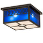 Meyda Lighting Kungsholm 26" 5-Light Craftsman Brown Flush Mount Light With Dark Blue & White Art Shade Glass