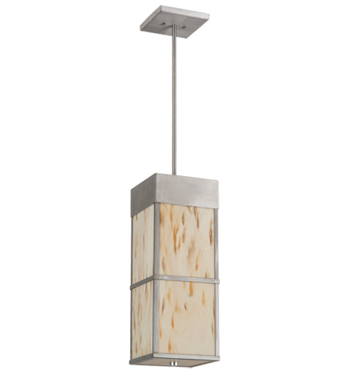 Meyda Lighting Kyoto 11" 4-Light Brushed Stainless Steel Pendant Light With Beige & White Shade Glass