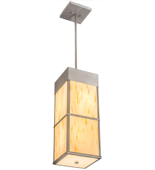 Meyda Lighting Kyoto 11" 4-Light Brushed Stainless Steel Pendant Light With Beige & White Shade Glass