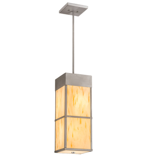 Meyda Lighting Kyoto 11" 4-Light Brushed Stainless Steel Pendant Light With Beige & White Shade Glass