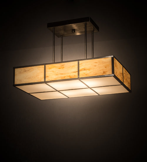 Meyda Lighting Kyoto 30" 4-Light Satin Stainless Steel Island Pendant Light With Randsburg Rock Idalight Shade
