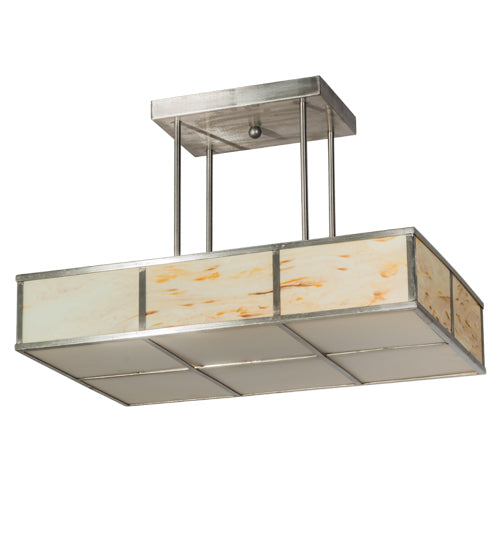 Meyda Lighting Kyoto 30" 4-Light Satin Stainless Steel Island Pendant Light With Randsburg Rock Idalight Shade