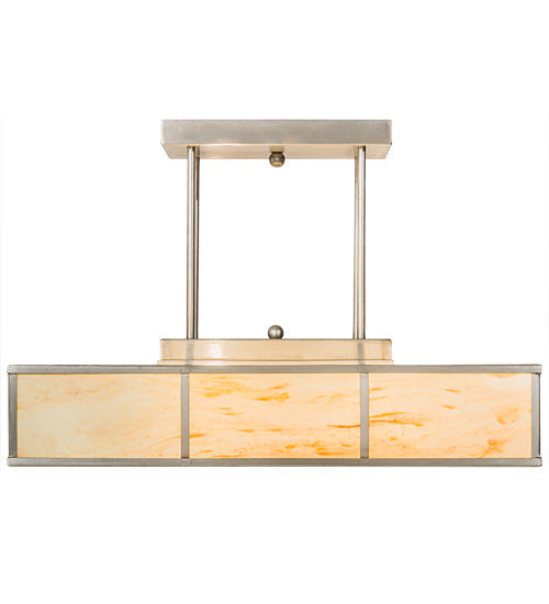 Meyda Lighting Kyoto 30" 4-Light Satin Stainless Steel Island Pendant Light With Randsburg Rock Idalight Shade
