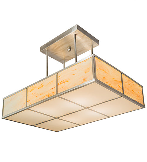 Meyda Lighting Kyoto 30" 4-Light Satin Stainless Steel Island Pendant Light With Randsburg Rock Idalight Shade