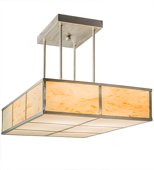 Meyda Lighting Kyoto 30" 4-Light Satin Stainless Steel Island Pendant Light With Randsburg Rock Idalight Shade