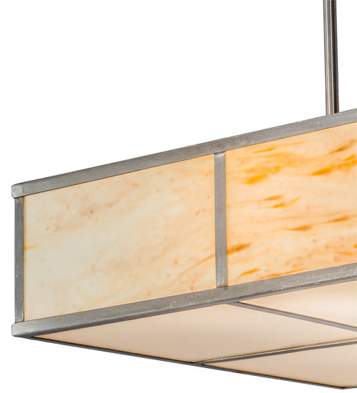 Meyda Lighting Kyoto 30" 4-Light Satin Stainless Steel Island Pendant Light With Randsburg Rock Idalight Shade