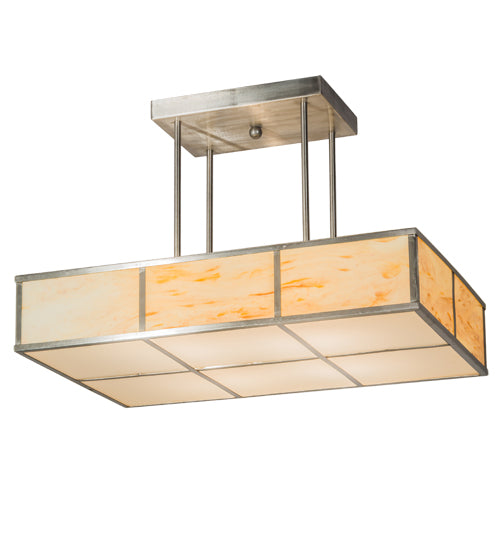 Meyda Lighting Kyoto 30" 4-Light Satin Stainless Steel Island Pendant Light With Randsburg Rock Idalight Shade