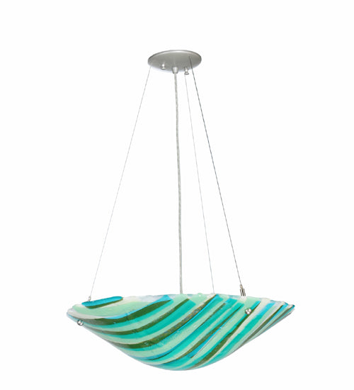 Meyda Lighting La Spiaggia 21" 3-Light Nickel Inverted Pendant Light With Fused Aqua Shade Glass