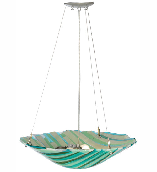 Meyda Lighting La Spiaggia 21" 3-Light Nickel Inverted Pendant Light With Fused Aqua Shade Glass