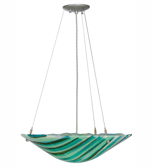 Meyda Lighting La Spiaggia 21" 3-Light Nickel Inverted Pendant Light With Fused Aqua Shade Glass