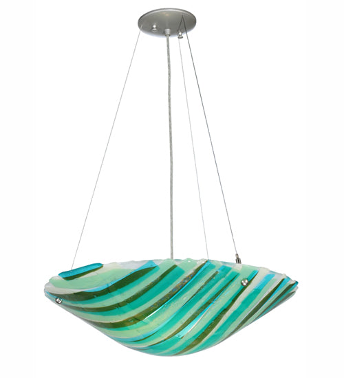 Meyda Lighting La Spiaggia 21" 3-Light Nickel Inverted Pendant Light With Fused Aqua Shade Glass