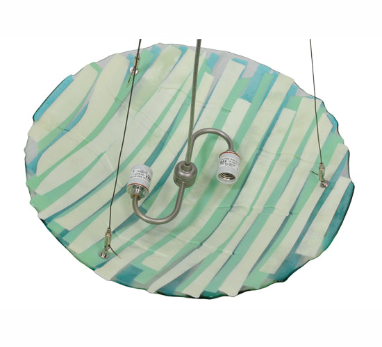 Meyda Lighting La Spiaggia 21" 3-Light Nickel Inverted Pendant Light With Fused Aqua Shade Glass