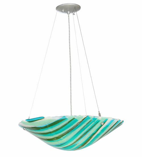 Meyda Lighting La Spiaggia 21" 3-Light Nickel Inverted Pendant Light With Fused Aqua Shade Glass