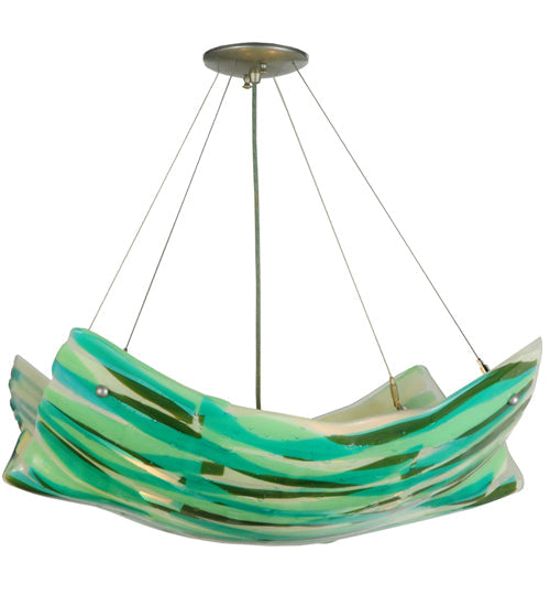 Meyda Lighting La Spiaggia 29" 4-Light Nickel Inverted Pendant Light With Green Fused Shade Glass
