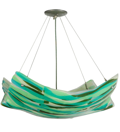 Meyda Lighting La Spiaggia 29" 4-Light Nickel Inverted Pendant Light With Green Fused Shade Glass