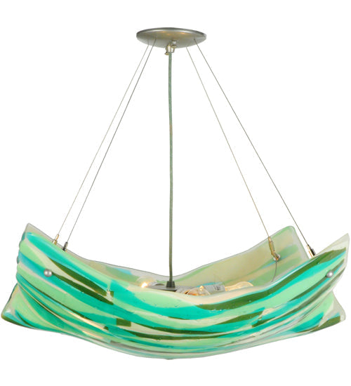 Meyda Lighting La Spiaggia 29" 4-Light Nickel Inverted Pendant Light With Green Fused Shade Glass