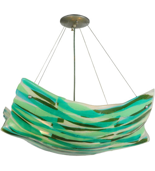 Meyda Lighting La Spiaggia 29" 4-Light Nickel Inverted Pendant Light With Green Fused Shade Glass