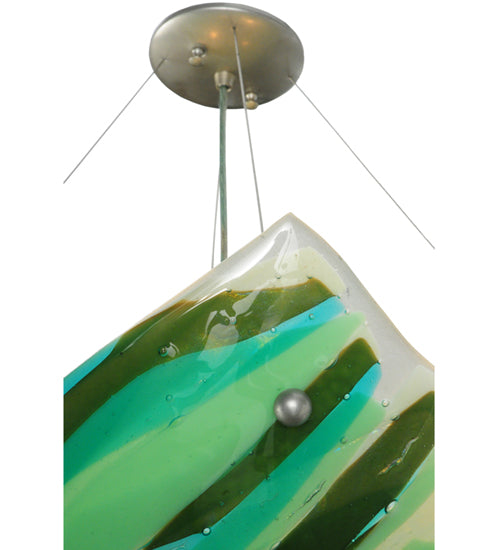 Meyda Lighting La Spiaggia 29" 4-Light Nickel Inverted Pendant Light With Green Fused Shade Glass