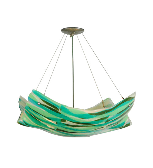 Meyda Lighting La Spiaggia 29" 4-Light Nickel Inverted Pendant Light With Green Fused Shade Glass