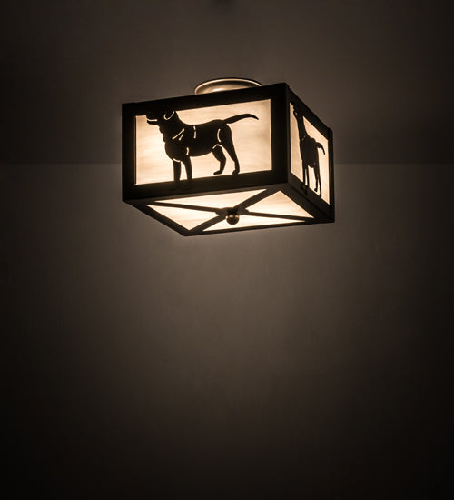 Meyda Lighting Labrador Retriever 17" 2-Light Timeless Bronze Flush Mount Light With White Art Shade Glass