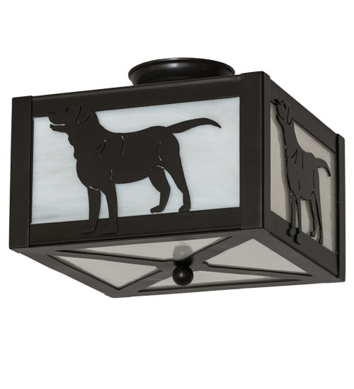 Meyda Lighting Labrador Retriever 17" 2-Light Timeless Bronze Flush Mount Light With White Art Shade Glass