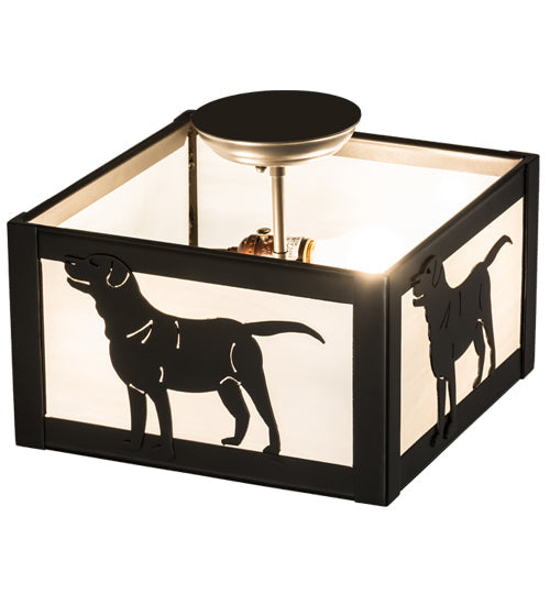 Meyda Lighting Labrador Retriever 17" 2-Light Timeless Bronze Flush Mount Light With White Art Shade Glass