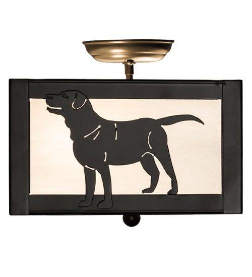 Meyda Lighting Labrador Retriever 17" 2-Light Timeless Bronze Flush Mount Light With White Art Shade Glass