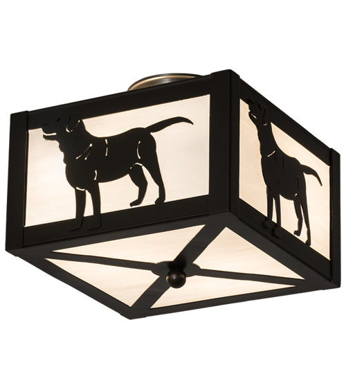 Meyda Lighting Labrador Retriever 17" 2-Light Timeless Bronze Flush Mount Light With White Art Shade Glass