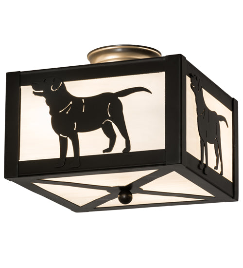 Meyda Lighting Labrador Retriever 17" 2-Light Timeless Bronze Flush Mount Light With White Art Shade Glass