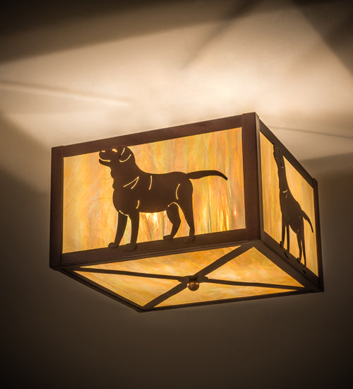 Meyda Lighting Labrador Retriever 24" 2-Light Rust Flush Mount Light With Beige Iridescent Shade Glass