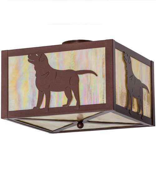 Meyda Lighting Labrador Retriever 24" 2-Light Rust Flush Mount Light With Beige Iridescent Shade Glass