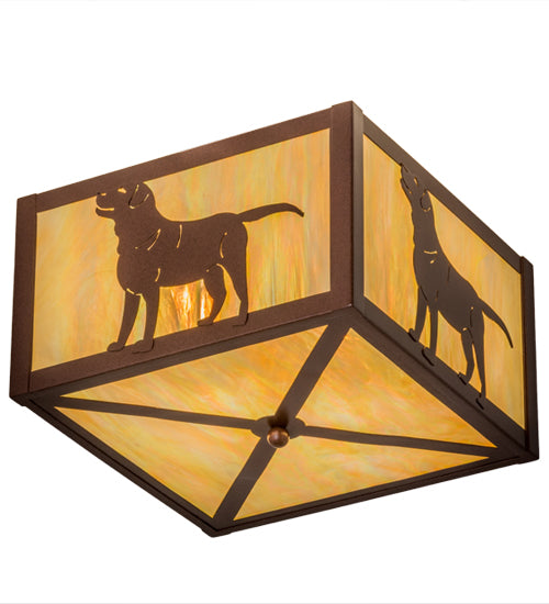 Meyda Lighting Labrador Retriever 24" 2-Light Rust Flush Mount Light With Beige Iridescent Shade Glass