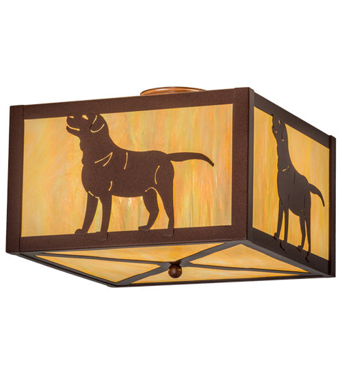 Meyda Lighting Labrador Retriever 24" 2-Light Rust Flush Mount Light With Beige Iridescent Shade Glass