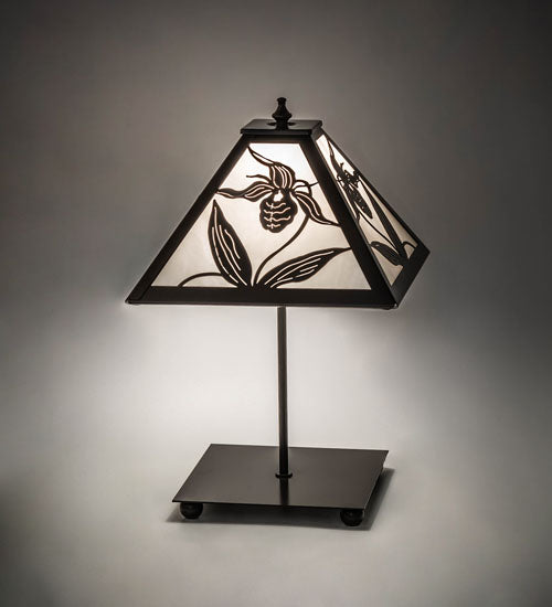 Meyda Lighting Lady Slipper 17" Timeless Bronze Table Lamp With White Art Shade Glass