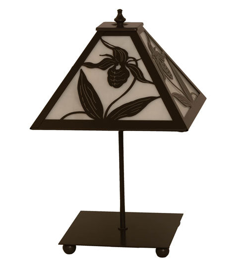 Meyda Lighting Lady Slipper 17" Timeless Bronze Table Lamp With White Art Shade Glass