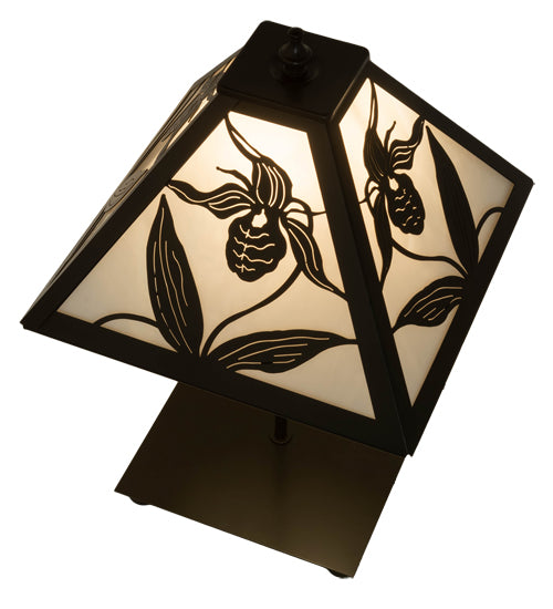 Meyda Lighting Lady Slipper 17" Timeless Bronze Table Lamp With White Art Shade Glass
