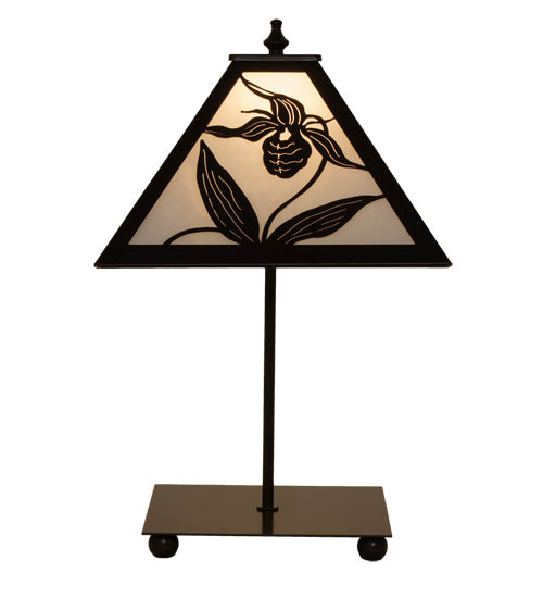 Meyda Lighting Lady Slipper 17" Timeless Bronze Table Lamp With White Art Shade Glass