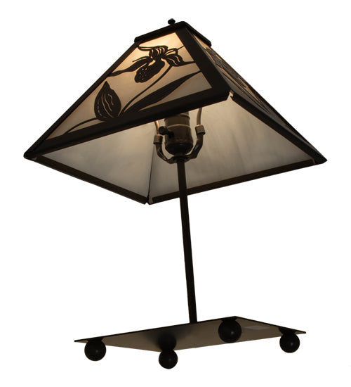 Meyda Lighting Lady Slipper 17" Timeless Bronze Table Lamp With White Art Shade Glass