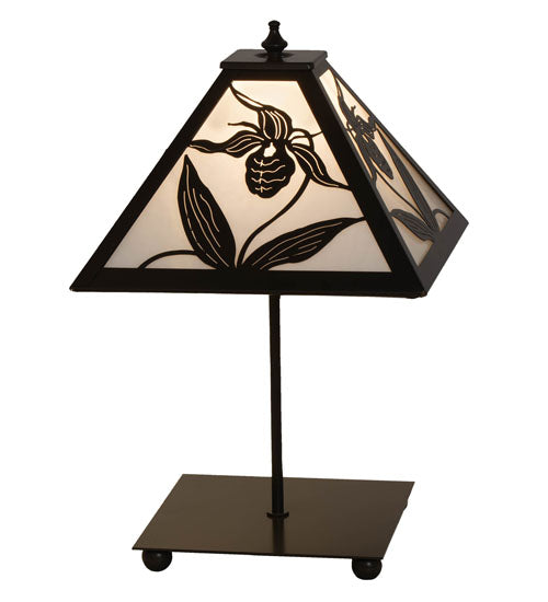 Meyda Lighting Lady Slipper 17" Timeless Bronze Table Lamp With White Art Shade Glass