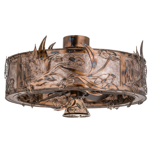 Meyda Lighting Lady Slipper 232728 36" LED Light Burnished Brass Tint Chandelier With Silver Mica Shade Glass and Fan