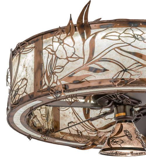 Meyda Lighting Lady Slipper 232728 36" LED Light Burnished Brass Tint Chandelier With Silver Mica Shade Glass and Fan