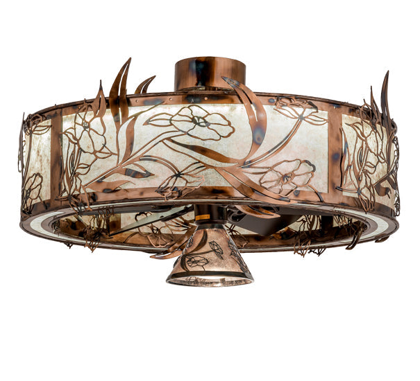 Meyda Lighting Lady Slipper 232728 36" LED Light Burnished Brass Tint Chandelier With Silver Mica Shade Glass and Fan