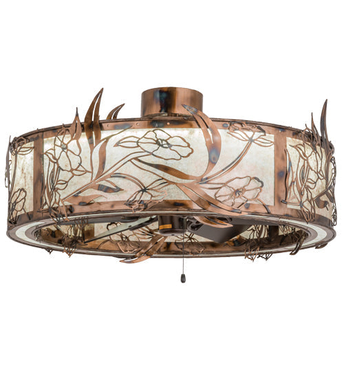 Meyda Lighting Lady Slipper 36" LED Light Burnished Brass Tint Chandelier With Silver Mica Shade Glass and Fan
